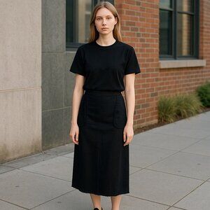 J.Crew Heavyweight Linen Fringe Pencil MIDI Skirt in Black Size 12